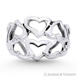 Multi-Heart Charm Stackable Eternity Band in .925 Sterling Silver - Size 6